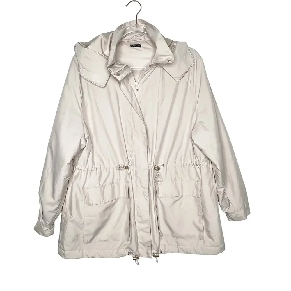 OYSHO Parka Hooded Jacket Water-Repellent Front-Zip Relaxed Fit Beige Size Small